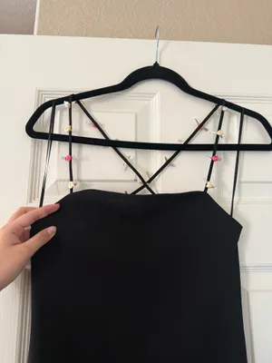 BNWT Zara Black Strechy Pink Floral Strap Dress thumbnail 5