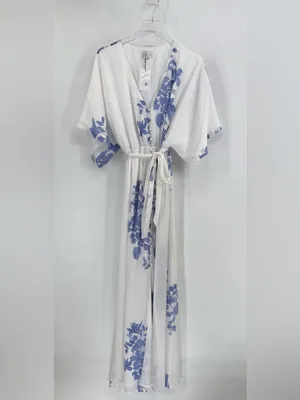 Sugar lips white maxi dress with blue floral print size large NWT thumbnail 2