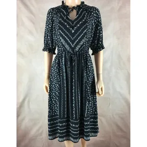 CeCe Black Floral Smocked Midi Dress Size XS thumbnail 4