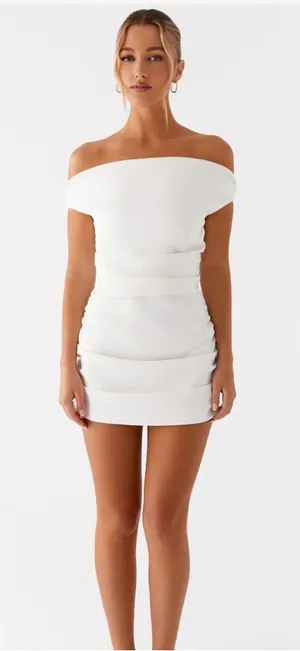 Peppermayo Morgan Off Shoulder Mini Dress Ivory thumbnail 1