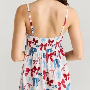 Posh Peanut Women’s Bow Print Bamboo Challis Coquette Girly Chic Mini Dress L thumbnail 6