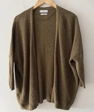 Mango‎ Linen Moss Green Open Cardigan thumbnail 1