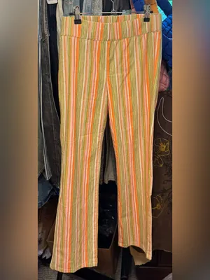 NWOT Free People In My Feelings Stripe Slim Flare Crop Pants - green combo - S thumbnail 7