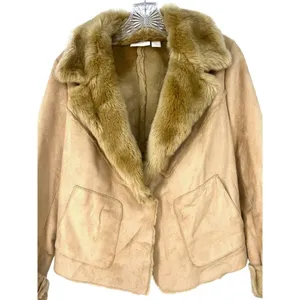 Chico’s | S | Shearling Jacket Faux Suede Faux Fur Camel Coat Moto Women's 4 thumbnail 3