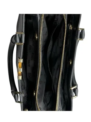 Michael Kors ✿ Florence Medium Saffiano Leather Satchel Handbag ✿ Black Gold MK thumbnail 9
