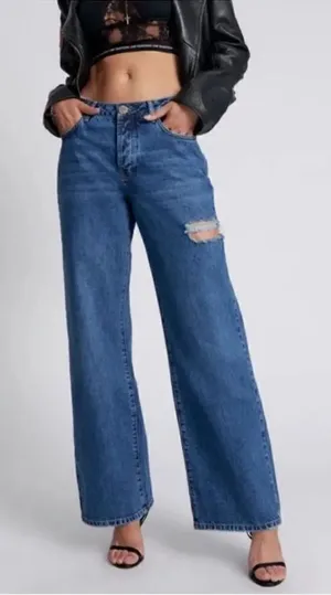 Revolve One Teaspoon Blue Mid Waist Wide Leg Jackson Jeans(Size 28) thumbnail 1