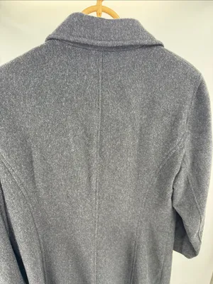 Anne Klein black dark Charcoal Gray Tailored Trench car Coat 100% wool winter thumbnail 9