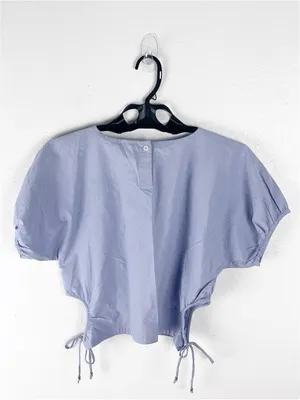 MADEWELL Distant Peri Puff Sleeves Poplin Cutout Crop Top Medium Preppy Casual thumbnail 2