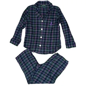 Ralph Lauren Women’s Size M Purple Green Plaid 2 Piece Logo Crest Pocket Pajamas thumbnail 1