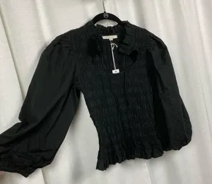 Love The Label Anthropologie Black Smocked Puff Sleeve Blouse Sz.S NWT thumbnail 8