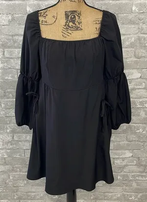 EXLURA Square Neck Black Mini Dress thumbnail 1