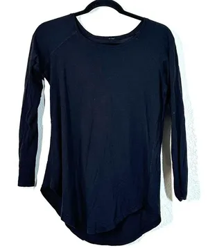 Lululemon 2/S Locarno Long Sleeve Top in black scoop neckline lightweight layer thumbnail 1