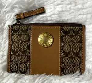 Y2K COACH Brown Canvas Card Holder Coin Purse Wallet thumbnail 1