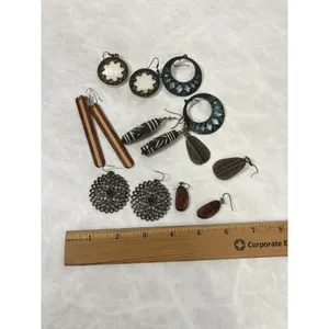 Lot of 7 Boho Earrings Mixed Materials Wood Tribal‎ Ethnic Hoop Drop Dangle thumbnail 7