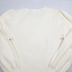 Lauren Ralph Lauren Pullover Women 1X Cream Ribbed Puff Sleeve Gold Button Top thumbnail 6