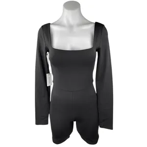 NEW Aritzia Babaton Black Long Sleeve Square Neck Bodycon Jumpsuits Rompers Sz M thumbnail 2