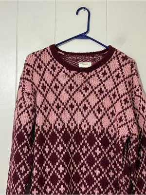 Maeve Anthropologie Sigfried Sweater M Pink Burgundy Fair Isle Knit Wool Blend thumbnail 3