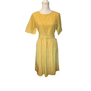 Orange Creek Los Angeles Dress Womens L NEW Yellow Black Polka Dot Modest thumbnail 3