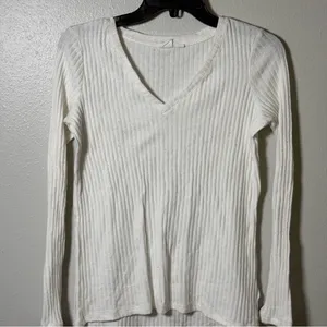 GAP‎ Women White Cream Ribbed Long Sleeve V-Neck Top Minimalist size XS thumbnail 2