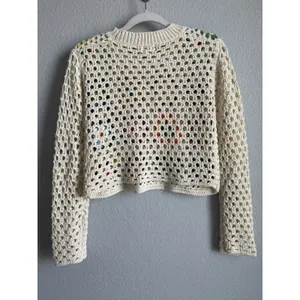 Luna Ivy Crochet Sweater Crop Granny Knit Top Cottagecore Boho Patchwork Small thumbnail 3