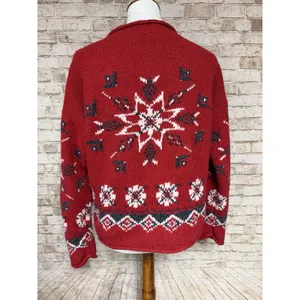 Vtg Best authentic Roll‎ Neck Wool Red Floral Sweater Star M True North Aran thumbnail 2