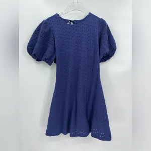 Free People Apricot‎ Rose Puff Sleeve Eyelet Dress Living Indigo Size large NWT thumbnail 3