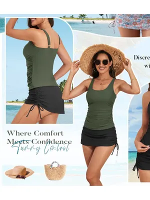 B2prity Tankini Swimsuit Tummy Control Two Piece Bathing Suit Skirt Yellow SMALL thumbnail 5