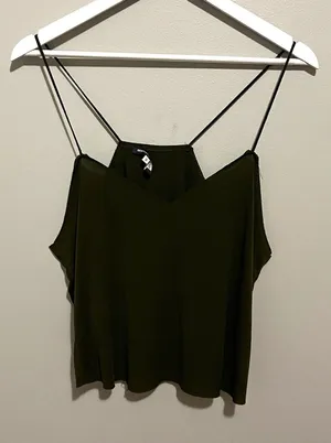Brandy Melville Olive Green Solid V-Neck Spaghetti Strap Cami Tank Top S thumbnail 1