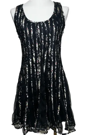 QED London Mini Dress Womens S Black‎ Floral Mesh Panelled Sleeveless Fit Flare thumbnail 1