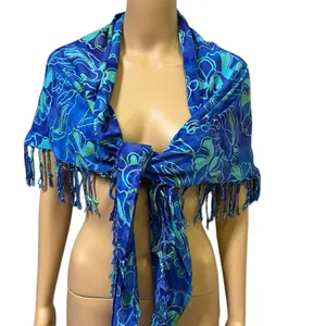 Bali Batiks Resort Wear Handpainted Rayon Fringed Triangular Sarong Scarf Wrap thumbnail 7