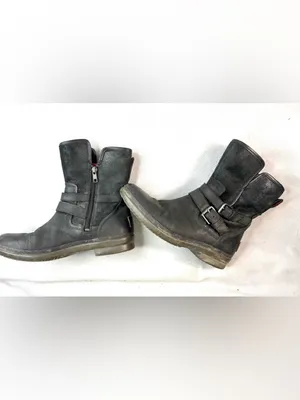 UGG 8 Moto Biker Black Genuine Leather Mid-Calf Combat Boots with Buckle Straps thumbnail 7