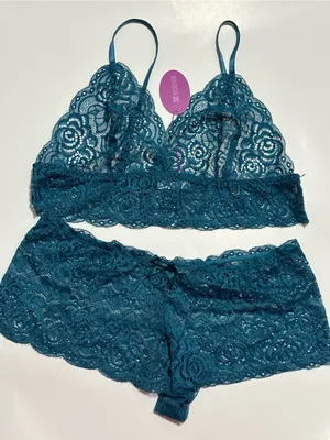 Avidlove Lace Bralette & Boyshort Set in Teal thumbnail 1