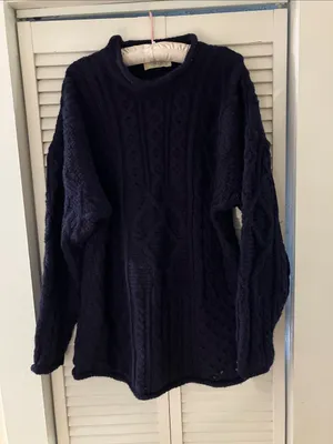 Blarney Woolen Mills Irish Wool Roll Neck Navy Blue Oversized Knit Sweater Hole thumbnail 1