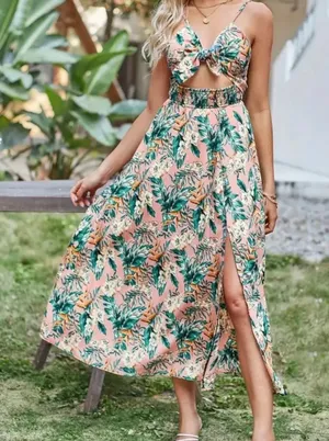 Floral Top And Maxi Dress With Print Bow Front thumbnail 1