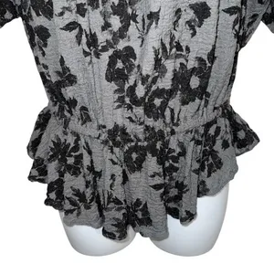 FREE PEOPLE Black and Gray Floral Peplum Hem‎ Top Size Medium thumbnail 5