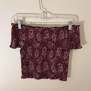 pacsun burgundy floral off the shoulder top XS thumbnail 2