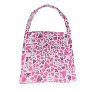 Free People‎ Heart Print Reusable Tote Bag Pink White One Size thumbnail 2