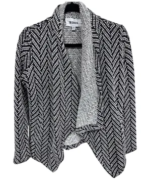 BB Dakota XS Open Front‎ Cardigan Chevron Chunky Knit Drape Boho Black White thumbnail 1