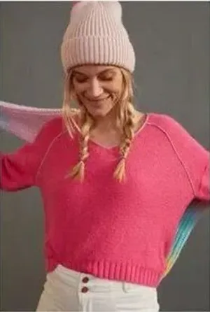Anthropologie Pink Wool Alpaca Blend V-Neck Chain Trim Sweater Small‎ thumbnail 1