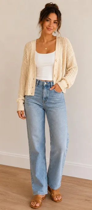 American Eagle Outfitters Cream Open-Knit Cardigan thumbnail 1
