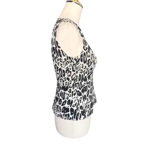 Ann‎ Taylor Petite Leopard Print Peplum Top Metallic Silver Sleeveless 00P thumbnail 4