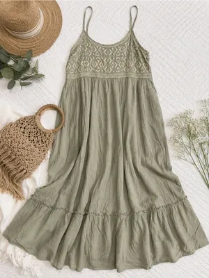 Sim & Sam Embroidered Sage Green Maxi Dress thumbnail 1