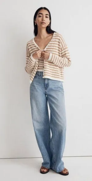 💕MADEWELL💕 Open Stitch Cardigan Sweater + Tank Set Stiped Earthen Sand Medium thumbnail 3