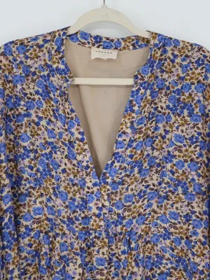 Sézane Bohemia Dress Women’s FR 44 US 12 Blue Floral Silk Blend Mini Cottagecore thumbnail 2