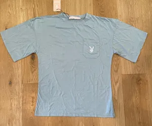 Missguided - Playboy Repeat Logo Pocket Tee in Blue thumbnail 1