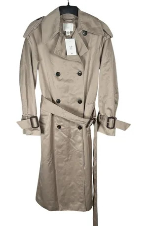 NEW H&M Trench Coat Womens XS Beige Khaki Double Breasted Belted Long $139MSRP thumbnail 1