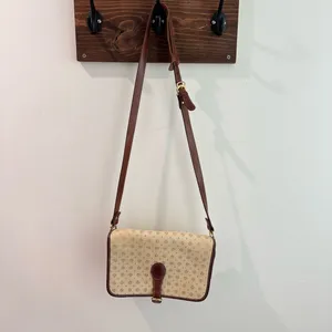 Vintage Pollini Italian Leather Logo Shoulder‎ Bag Satchel Cream/Brown thumbnail 2