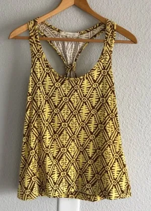 Forever 21 Yellow Brown Racerback Tribal Top thumbnail 1