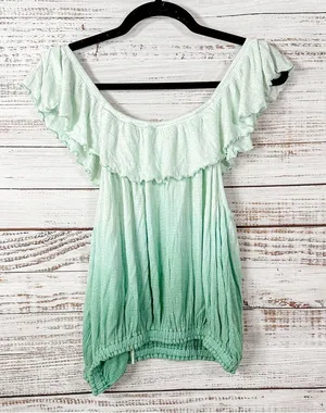 Free People Cora Lee Green and White Off the Shoulder Ombré Top, EUC, Medium thumbnail 10