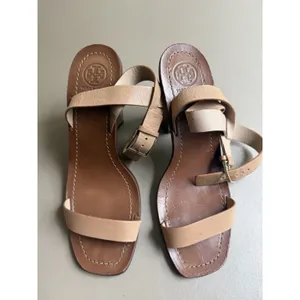 Women’s Designer Tory Burch Bleecker Leather Block Heel Sandals Strap Size 8 thumbnail 3